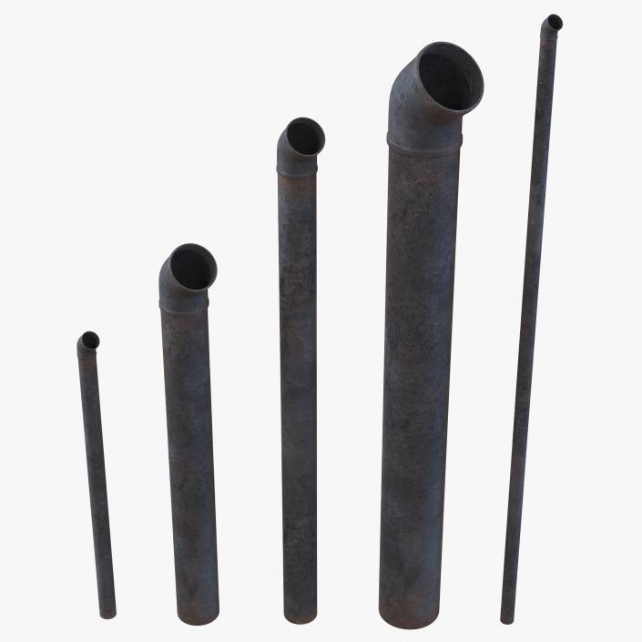 3D model Iron Pipes with Elbow Attachment 45