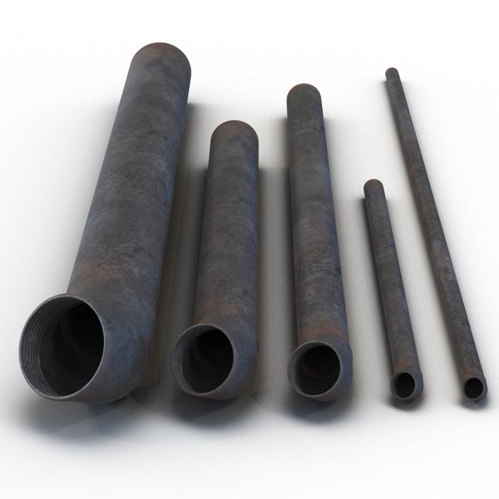 3D model Iron Pipes with Elbow Attachment 45