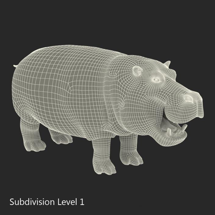 3D Hippopotamus Rigged with Fur model