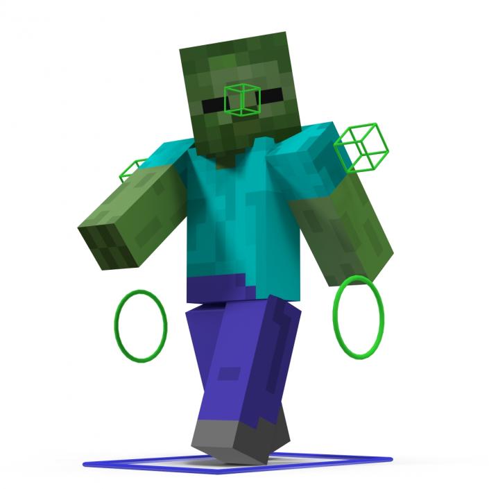 3D Minecraft Zombie Rigged model