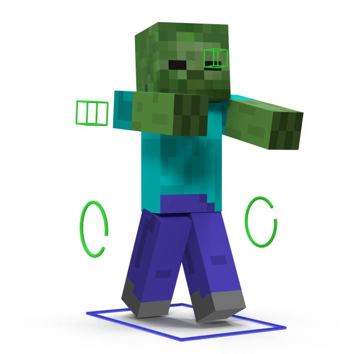 3D Minecraft Zombie Rigged model