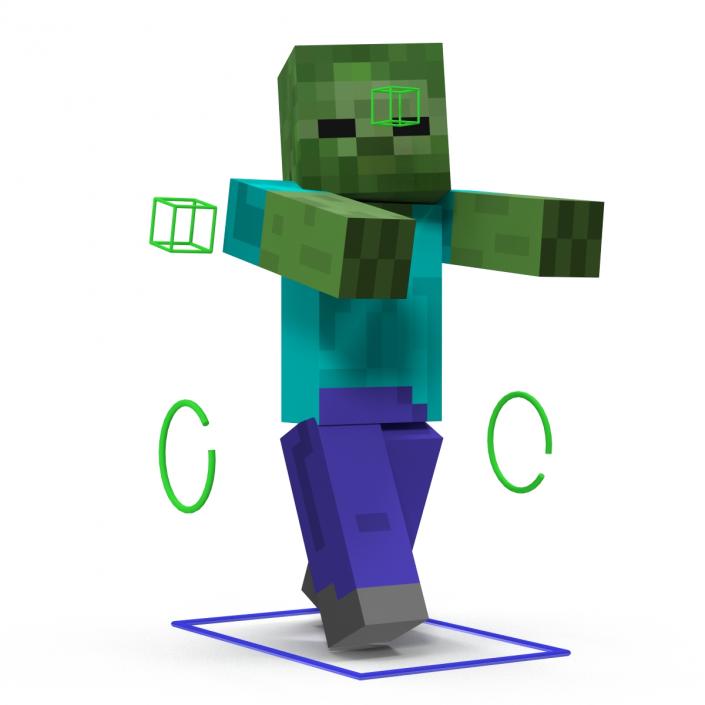 3D Minecraft Zombie Rigged model