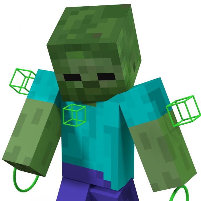 3D Minecraft Zombie Rigged model