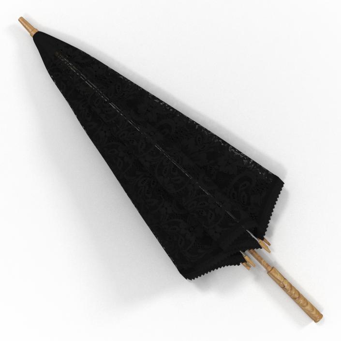 Umbrella Lace Parasol Folded Black 3D model