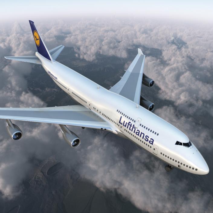 3D Boeing 747-400 Lufthansa Rigged