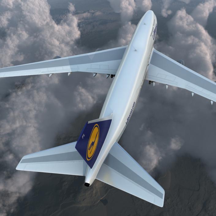 3D Boeing 747-400 Lufthansa Rigged