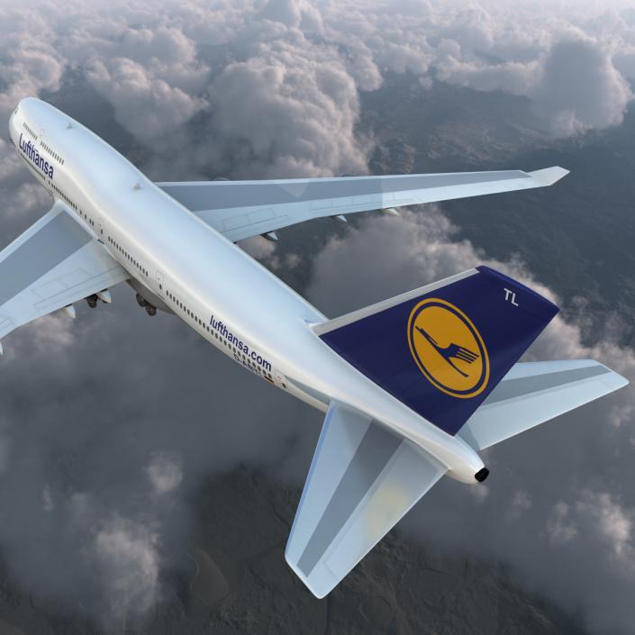 3D Boeing 747-400 Lufthansa Rigged