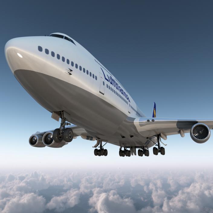 3D Boeing 747-400 Lufthansa Rigged