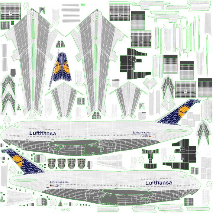 3D Boeing 747-400 Lufthansa Rigged