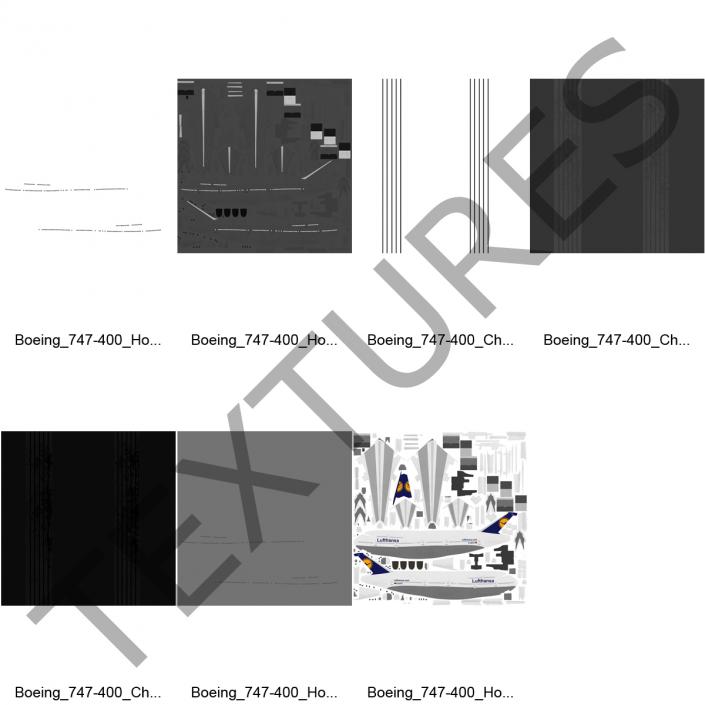 3D Boeing 747-400 Lufthansa Rigged