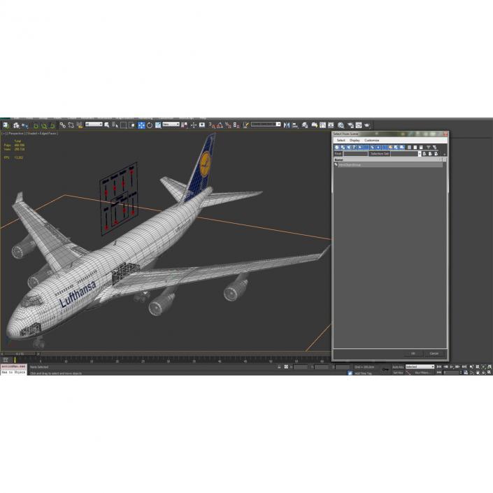 3D Boeing 747-400 Lufthansa Rigged