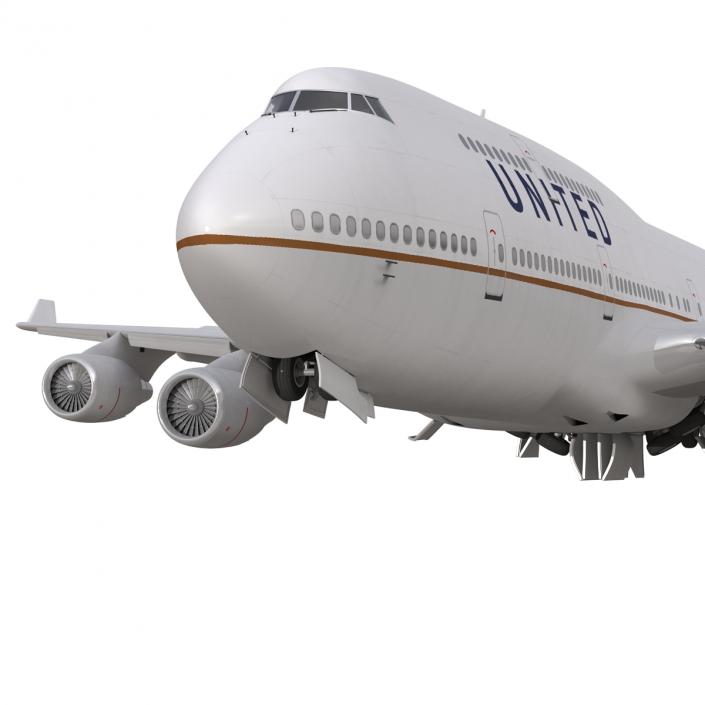 3D Boeing 747-400 United Rigged model