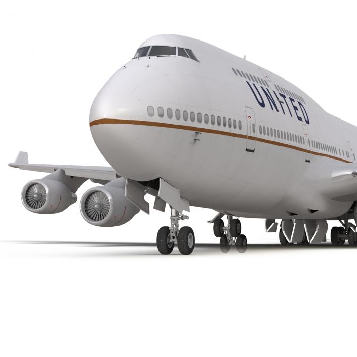 3D Boeing 747-400 United Rigged model