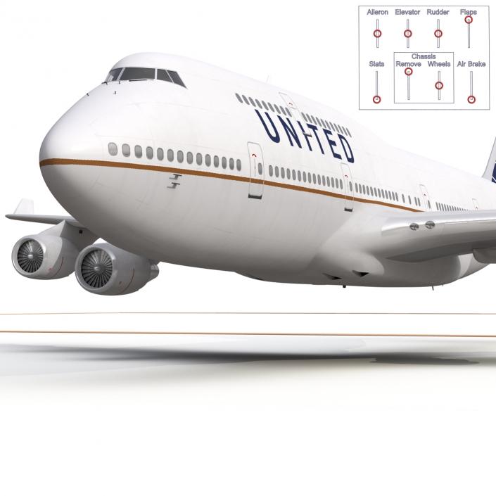 3D Boeing 747-400 United Rigged model