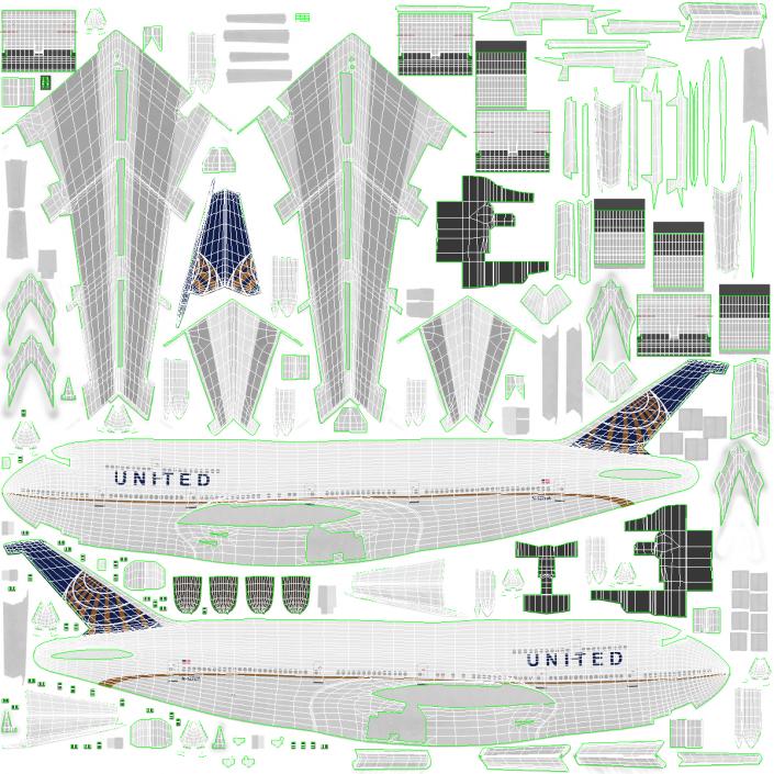 3D Boeing 747-400 United Rigged model