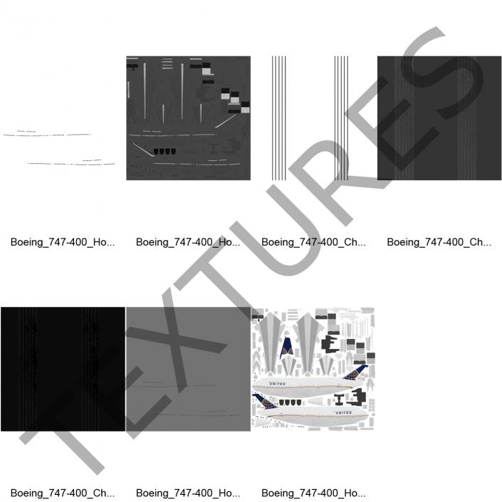 3D Boeing 747-400 United Rigged model