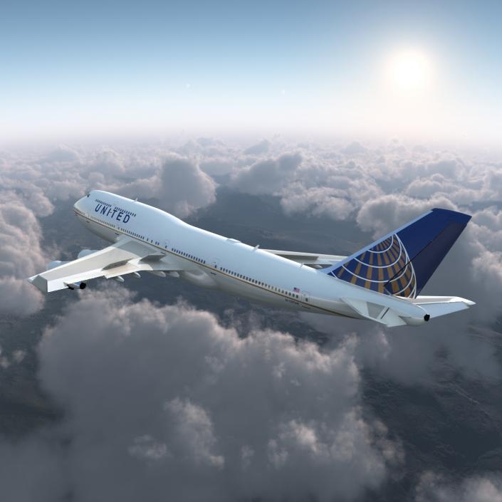 3D model Boeing 747-400ER United Rigged