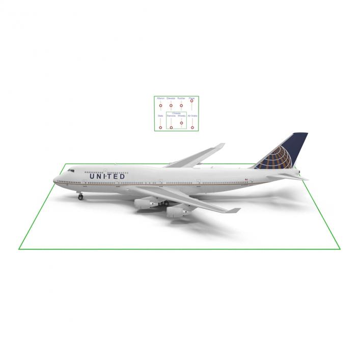 3D model Boeing 747-400ER United Rigged