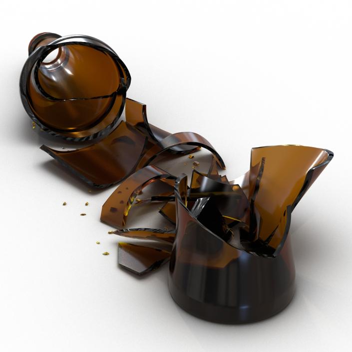 3D Broken Beer Bottle 2 Brown