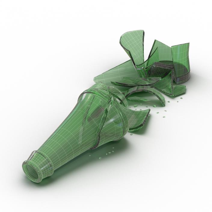 3D Broken Beer Bottle 2 Green