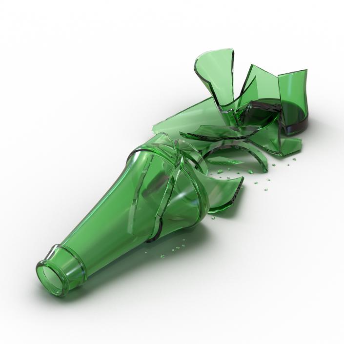 3D Broken Beer Bottle 2 Green