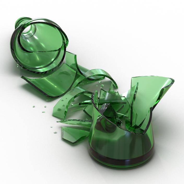 3D Broken Beer Bottle 2 Green