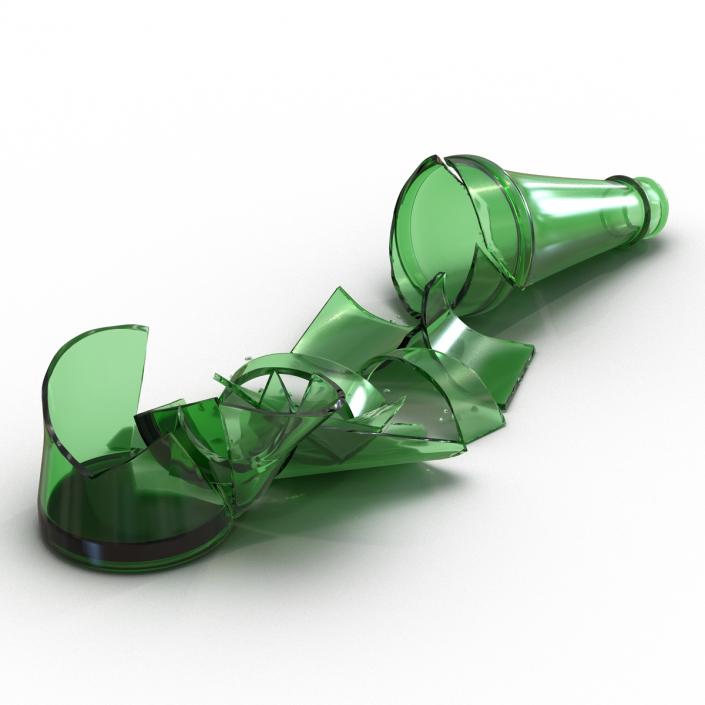 3D Broken Beer Bottle 2 Green