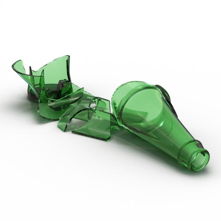 3D Broken Beer Bottle 2 Green