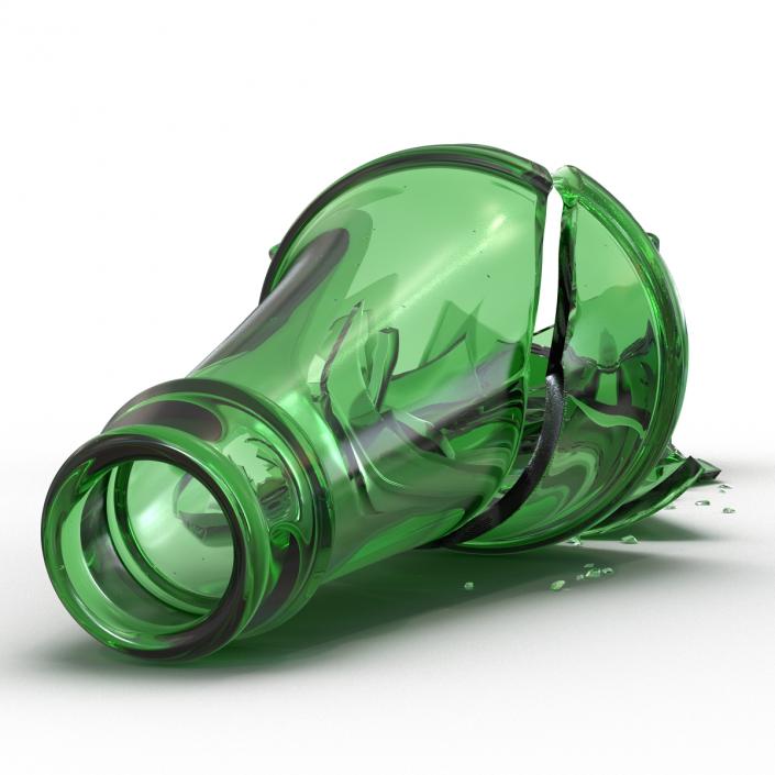 3D Broken Beer Bottle 2 Green