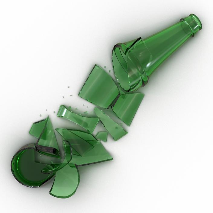 3D Broken Beer Bottle 2 Green