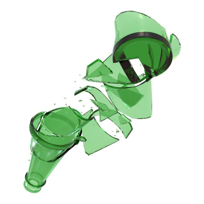 3D Broken Beer Bottle 2 Green