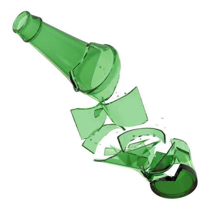 3D Broken Beer Bottle 2 Green