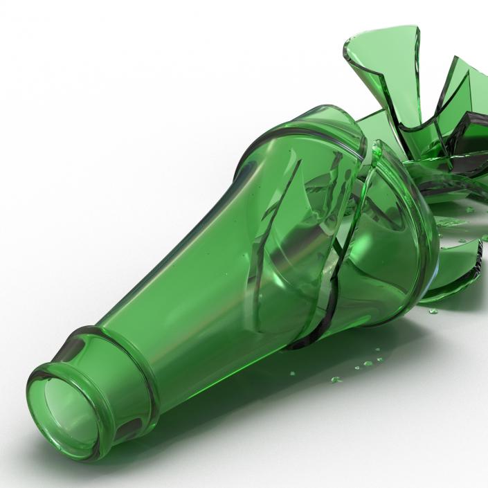 3D Broken Beer Bottle 2 Green