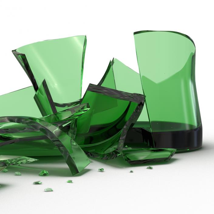 3D Broken Beer Bottle 2 Green