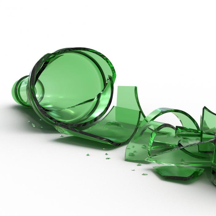 3D Broken Beer Bottle 2 Green