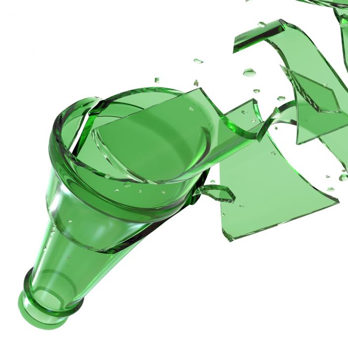 3D Broken Beer Bottle 2 Green