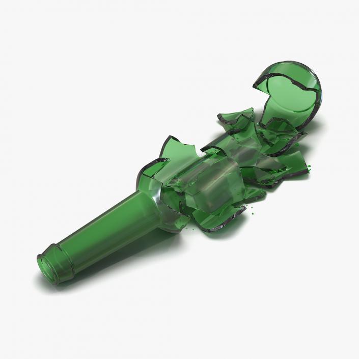 3D Broken Beer Bottle 3 Green