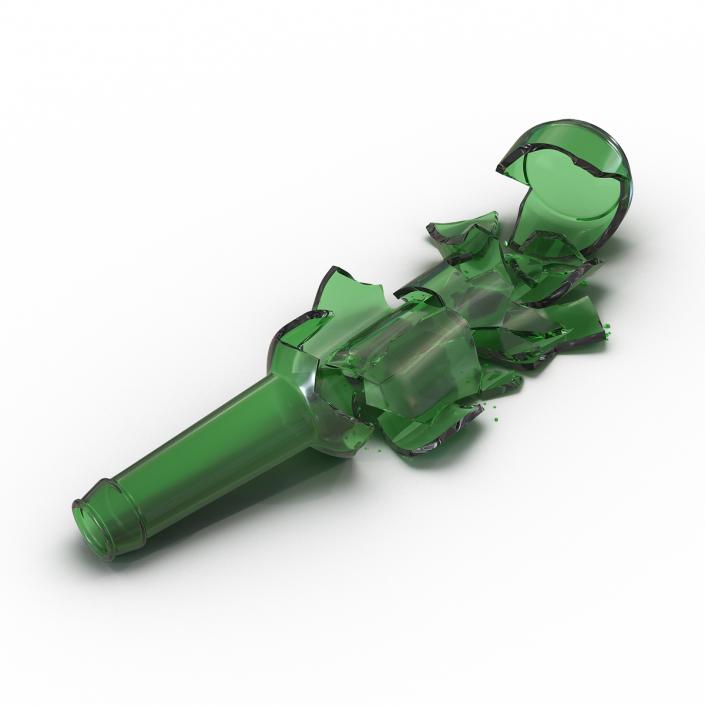 3D Broken Beer Bottle 3 Green