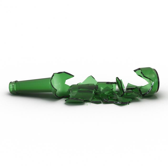 3D Broken Beer Bottle 3 Green