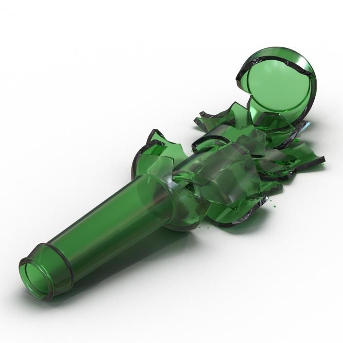 3D Broken Beer Bottle 3 Green