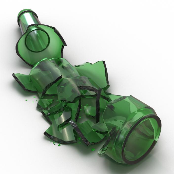 3D Broken Beer Bottle 3 Green