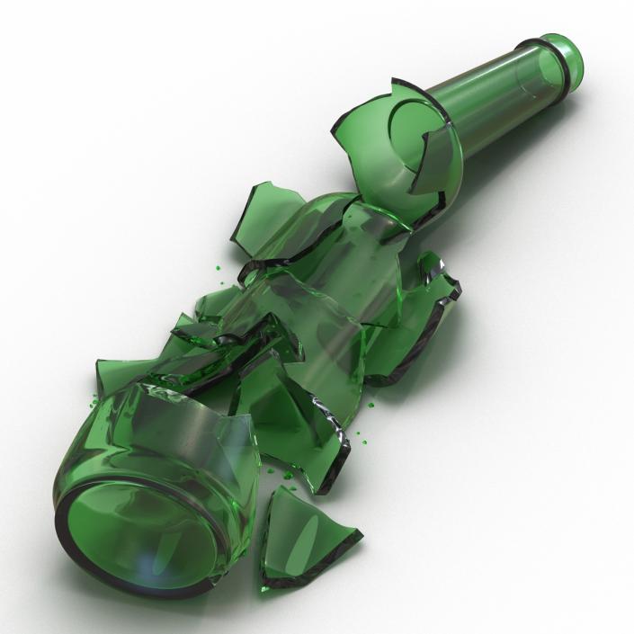 3D Broken Beer Bottle 3 Green