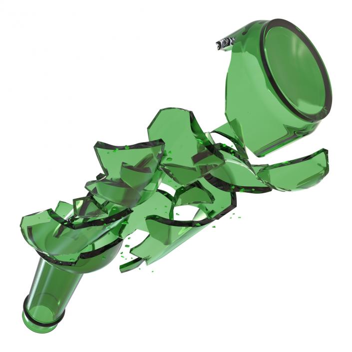 3D Broken Beer Bottle 3 Green