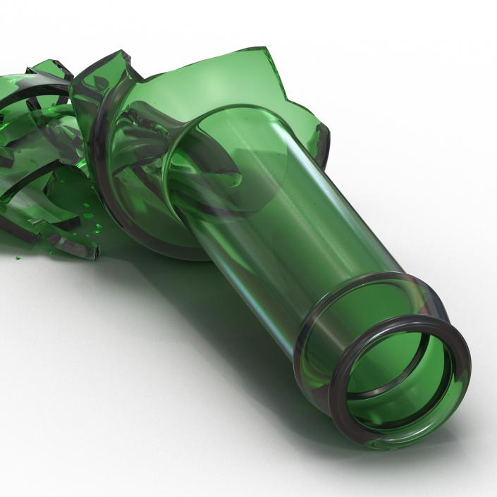 3D Broken Beer Bottle 3 Green