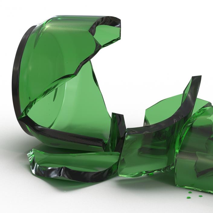 3D Broken Beer Bottle 3 Green