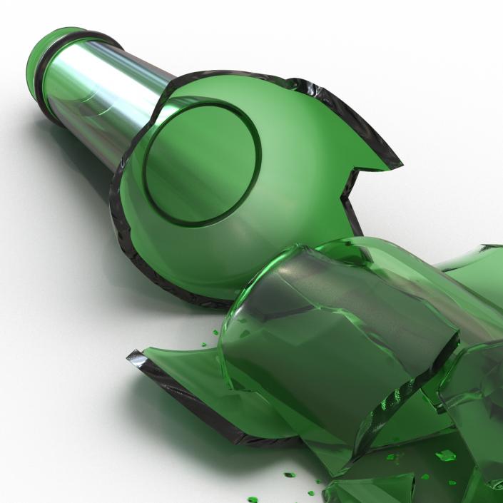 3D Broken Beer Bottle 3 Green