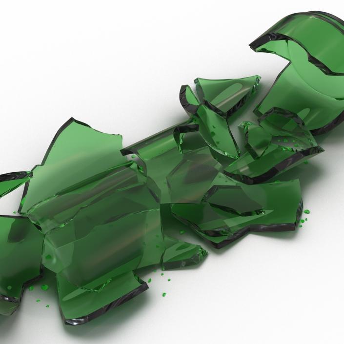 3D Broken Beer Bottle 3 Green