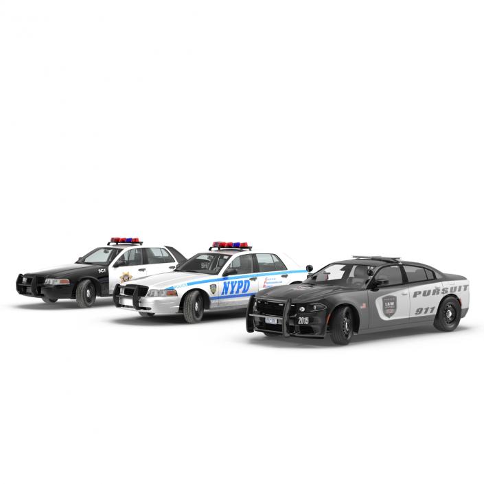 Generic Police Cars Rigged Collection 3D