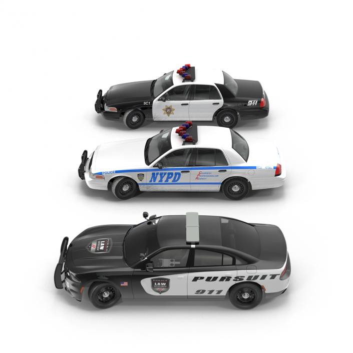 Generic Police Cars Rigged Collection 3D