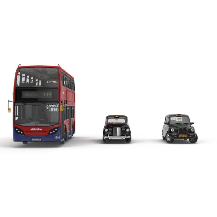 3D London Bus and Taxi Rigged Vehicle Set model